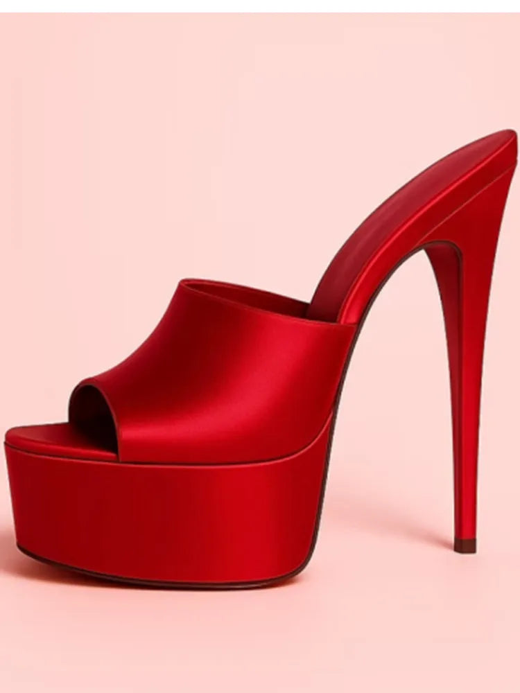 2026 Summer New Women's Thick Bottom, Fine High Heels, Toothed Cool Slippers, Fashion Show, Party, Ultra High Heel Sandals