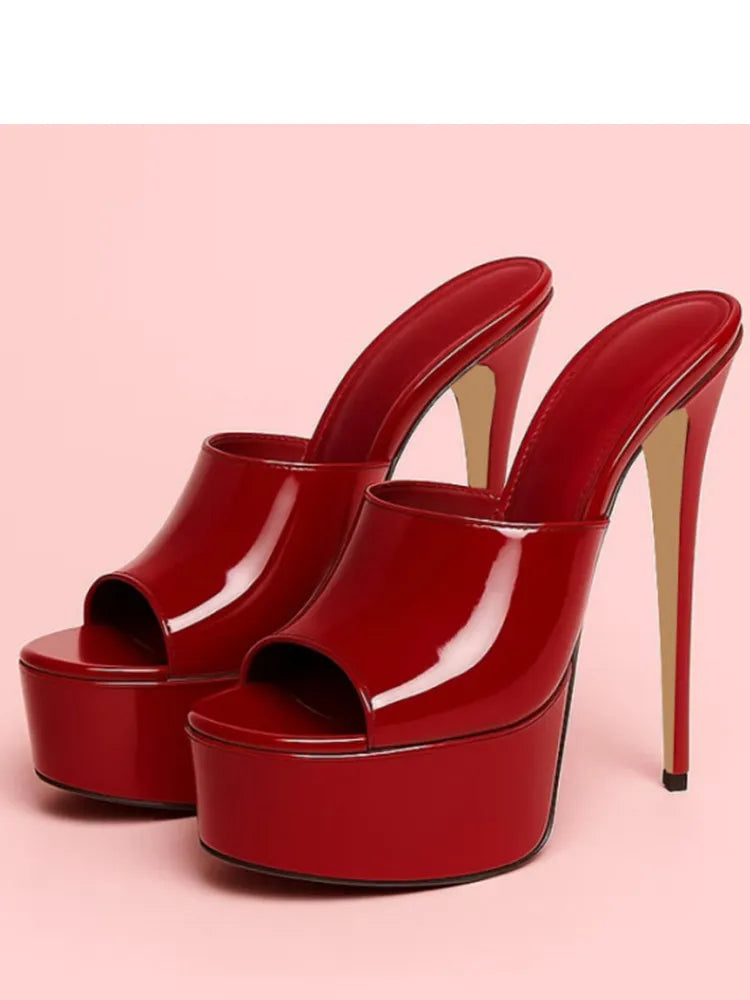 2026 Summer New Women's Thick Bottom, Fine High Heels, Toothed Cool Slippers, Fashion Show, Party, Ultra High Heel Sandals