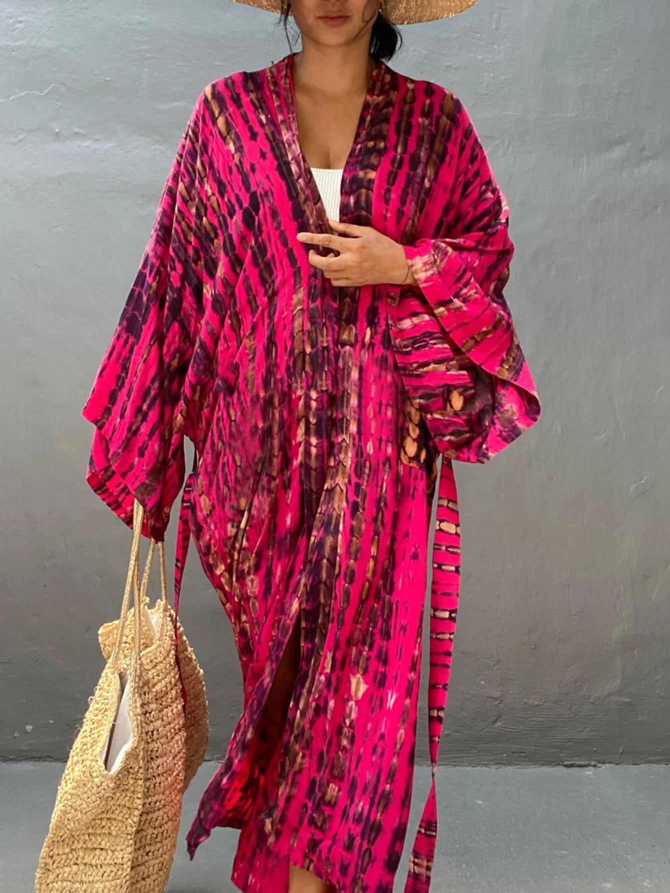 Women's Summer Kaftan Robe Cardigan Ethnic Style Printed Kimono Beach Vacation Casual Loose Large Size Cardigan Bikini Swimsuit