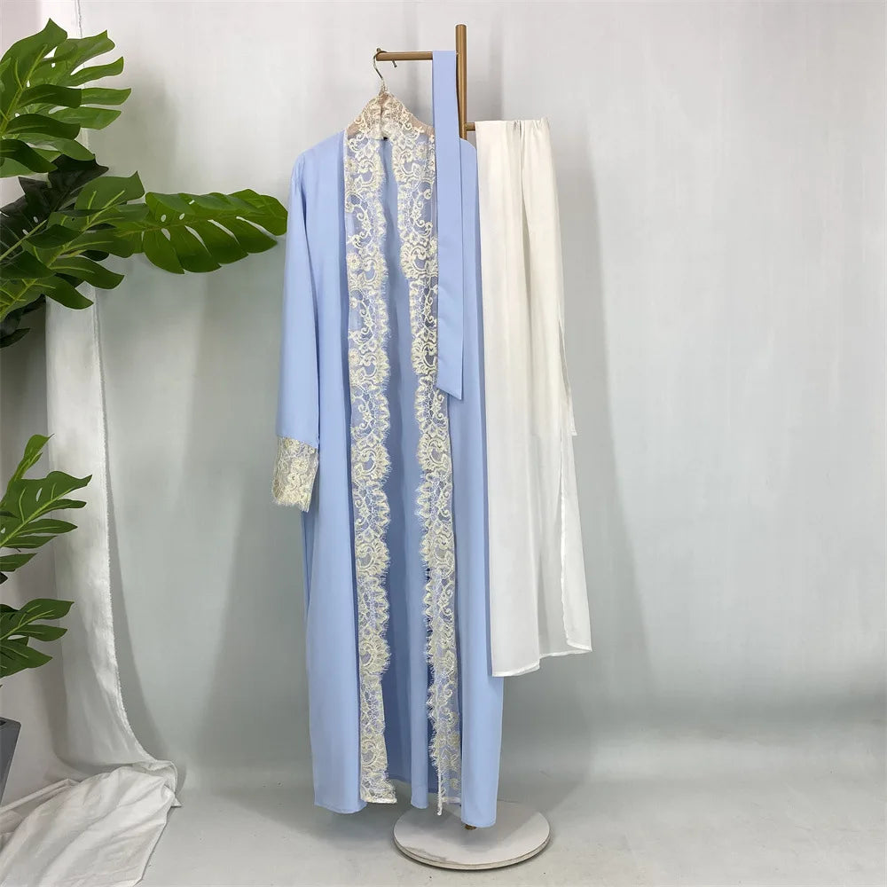 Abaya Headscarf 2 Piece Set Lace-up Cadigan Dubai