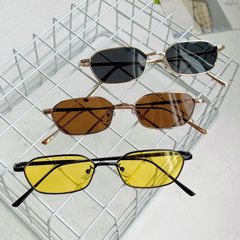 Women  Alloy Frame Rectangle Sun Glasses Female Oval Eyewear Sunglasses for Male Female Eyeglasses