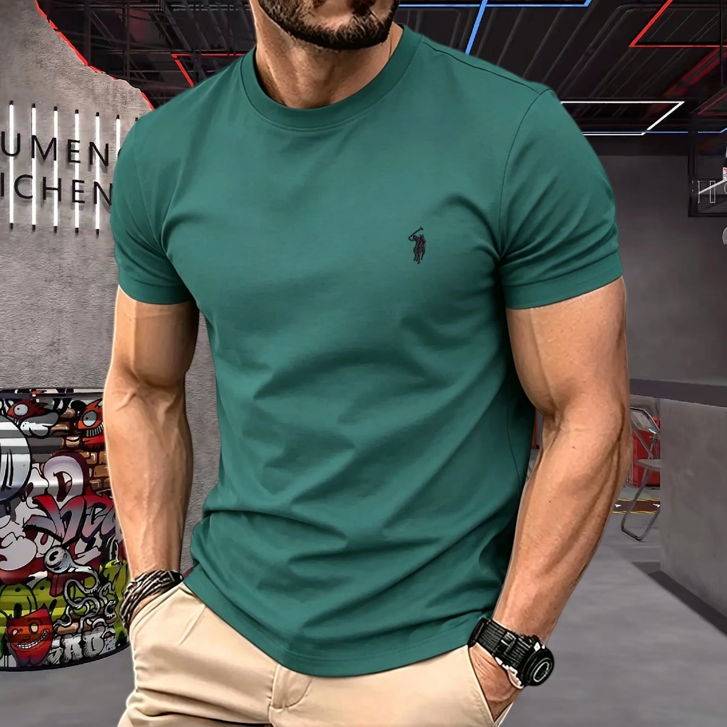 brand round neck short sleeved men's 2026 summer fashion