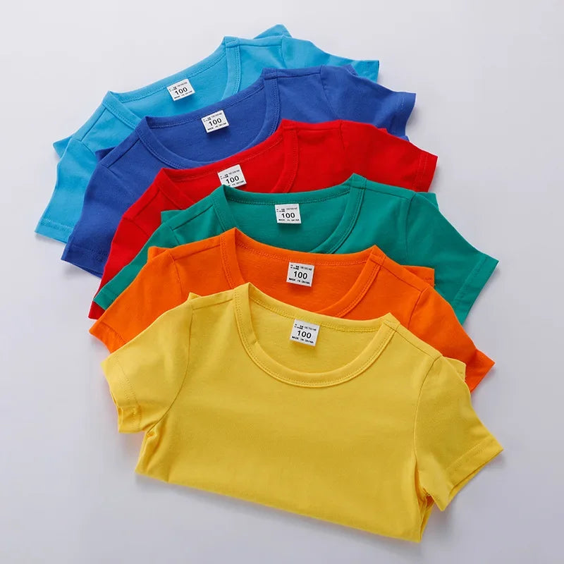 Summer Kids Short Sleeve T-Shirt Toddler Girls Cotton Colour Plain Tee Crewneck Boys T-Shirts Solid Tee Summer Children Clothes