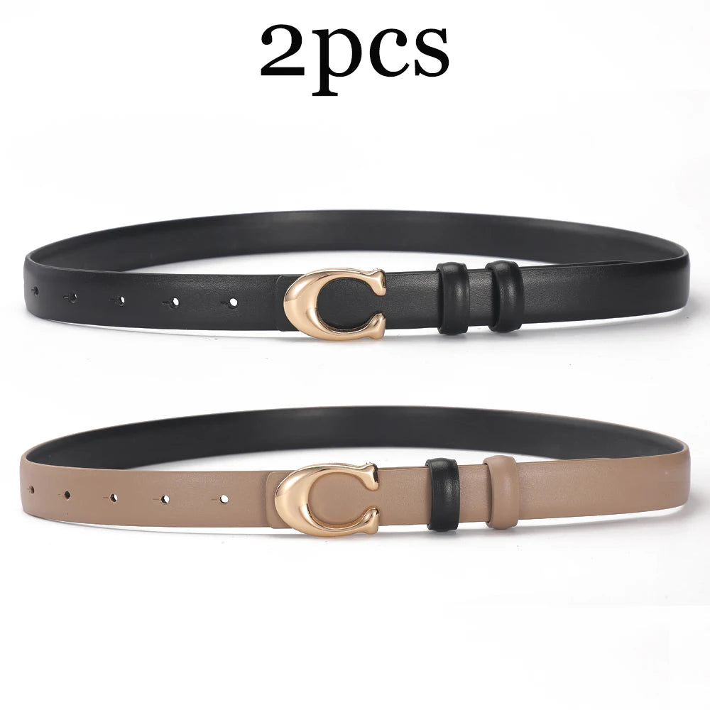2-3pcs Fashion C-buckle Belt Simple Women Jeans Skirt Automatic Buckle Belt Trendy Women Birthday Party Gifts