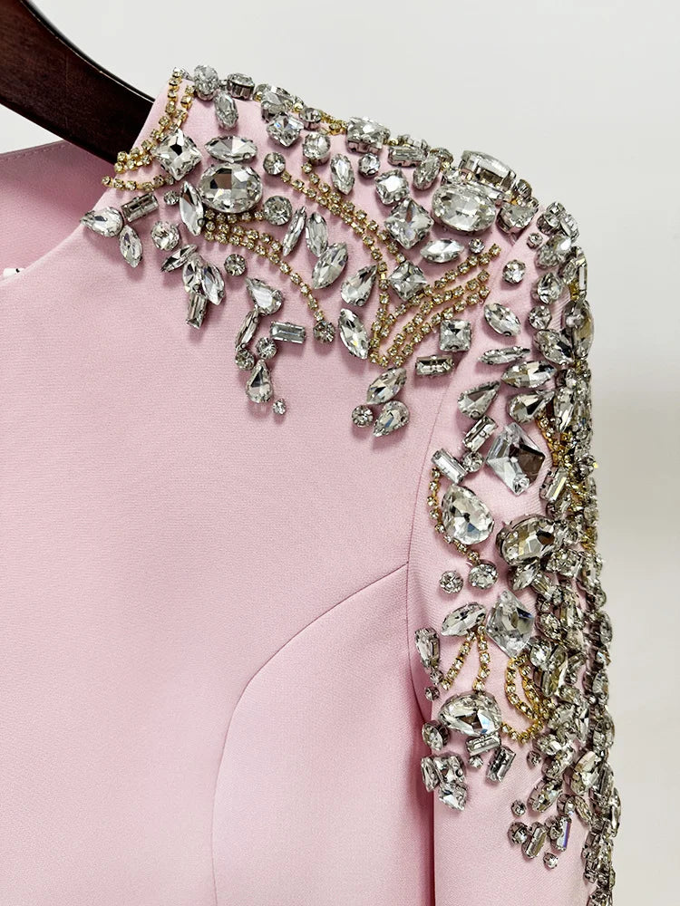 HIGH STREET Newest 2026 Designer Fashion Women's Long Sleeve Diamonds Beaded  Long Sleeved Dress