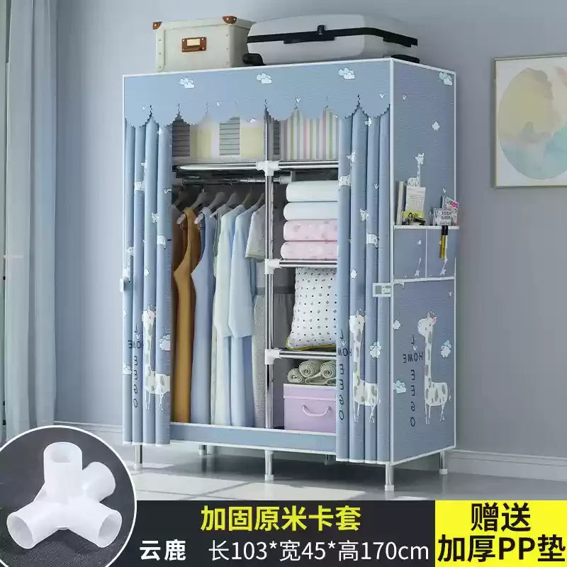 ‌Portable Fabric Closet, Multi-Tier Steel Wardrobe, Rust-Resistant Compact Cabinet Waterproof Storage Organizer with Multi-Color