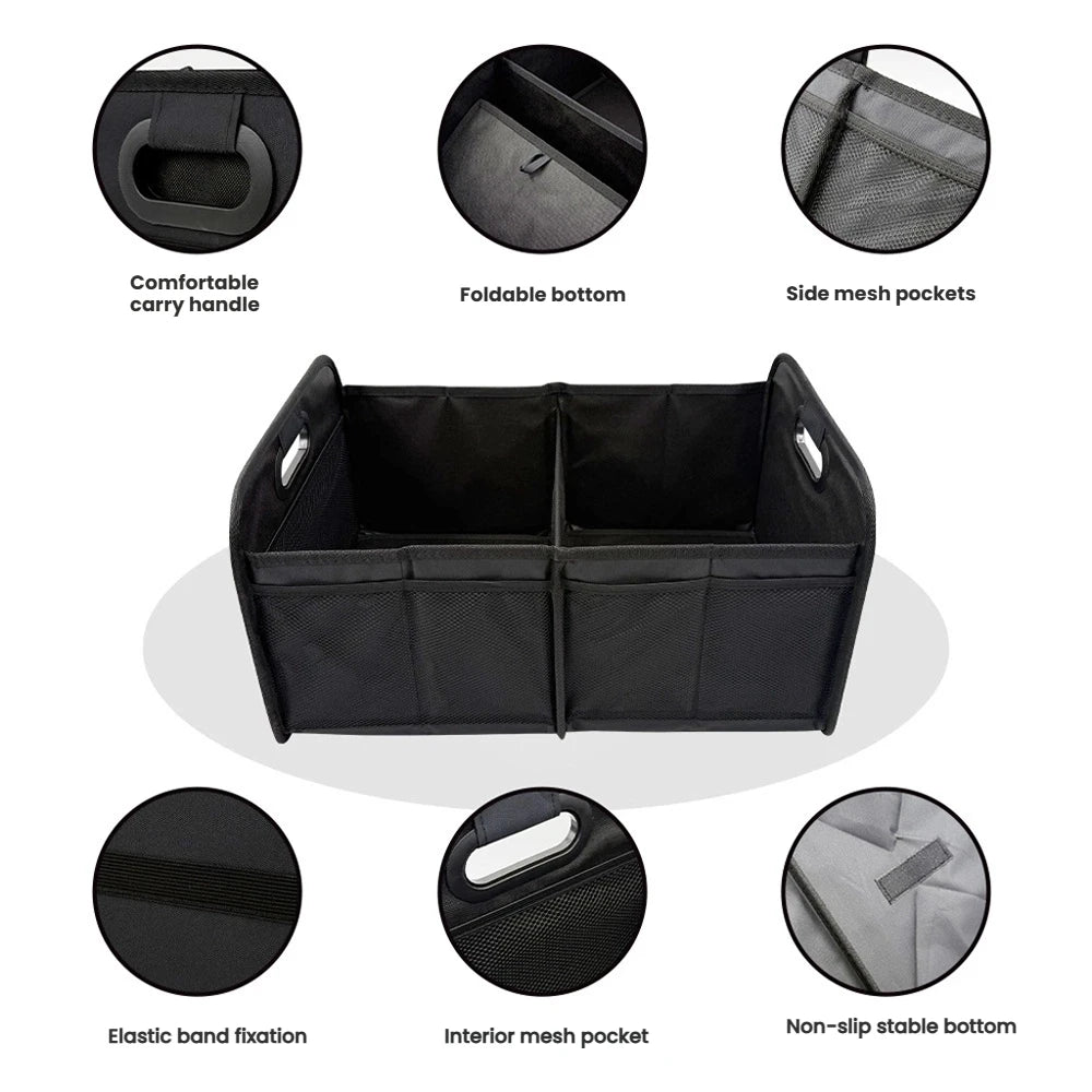 40L Foldable Portable Car Storage Box with Side Net, Car Trunk Organizer, Camping Outing Storage Box, Space-Saving Multi-Functional Storage Box, Non-Food Contact