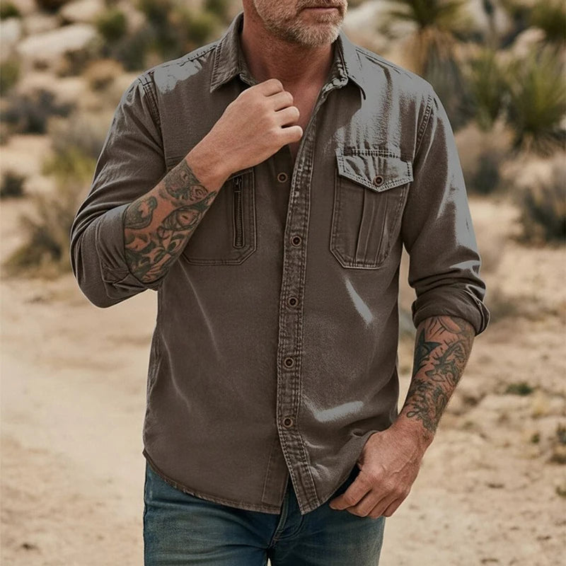 Fashion Mens Solid Color Cargo Shirt Linen Breathable Long Sleeve Buttoned Casual Shirts 2026 Spring Autumn Stylish Men Cardigan