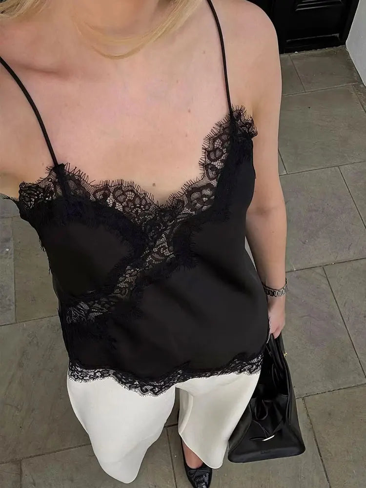 HH 2026 Summer Polka Dot Tops For Women Fashion High Street Asymmetrical Lace Patchwork Tanks Elegant Women Backless Camisole
