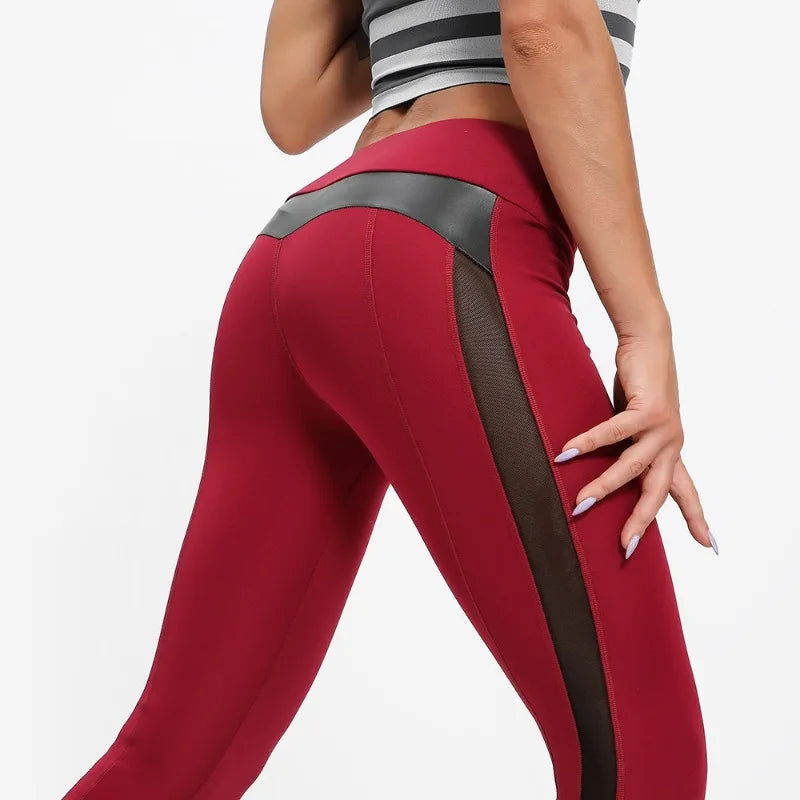 Sports Running Fitness Pants Mesh Breathable Splicing Cropped Pants High Waist Slim Fit Hip Lifting Yoga Pants Women Leggings