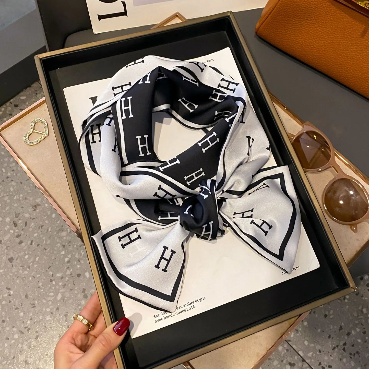Long Silk Scarf Bag Tie Women Neck Skinny Scarves Hair band Foulard Horse Print Brand Lady Neckerchief Ribbon