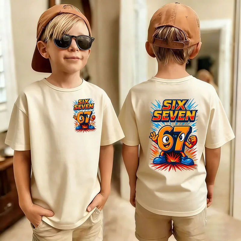 Cute Funny Six Seven Italian Brainrot 67 Number Graphic Print T-Shirt Boy/Girl Summer Short Sleeved Kids Tshirt Top Fan Gifts