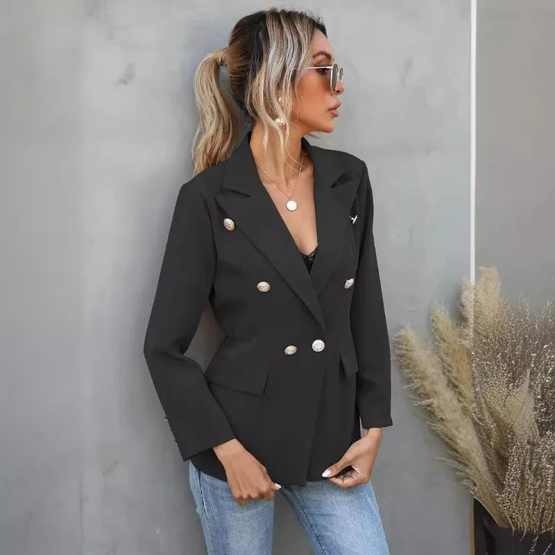 Double Breasted Outerwear Office Lady Long Sleeve Solid Jackets Spring Autumn New