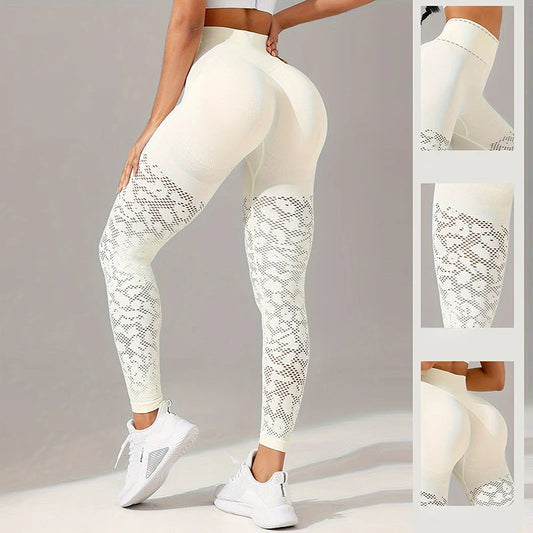 2026 Hollow Out Sports Leggings Women Spring Summer Comfy Breathable Jacquard Mesh Leggings Elegant Slim Fit Stretch Tights