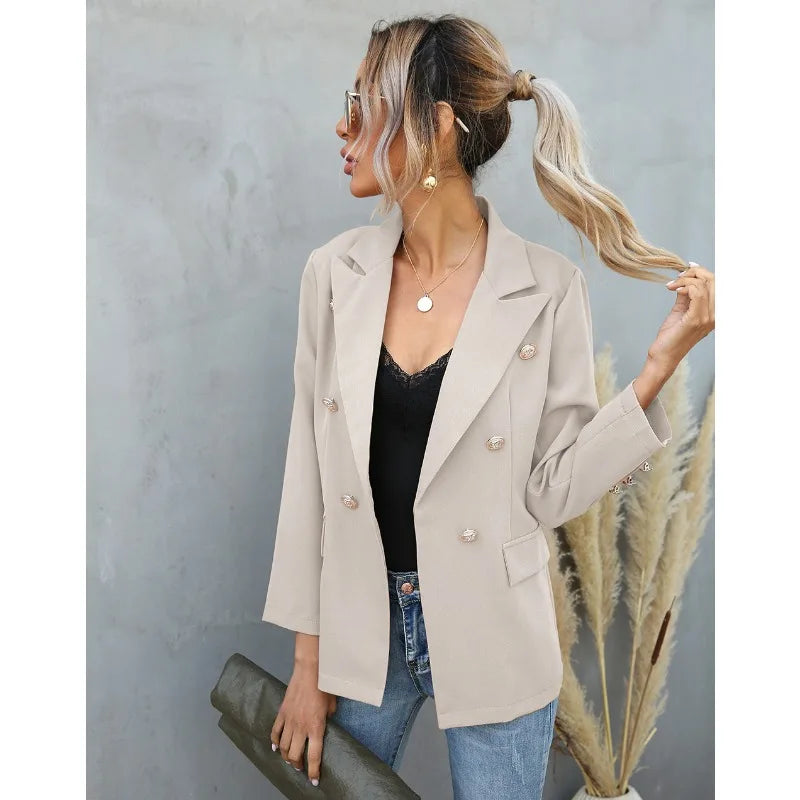Double Breasted Outerwear Office Lady Long Sleeve Solid Jackets Spring Autumn New
