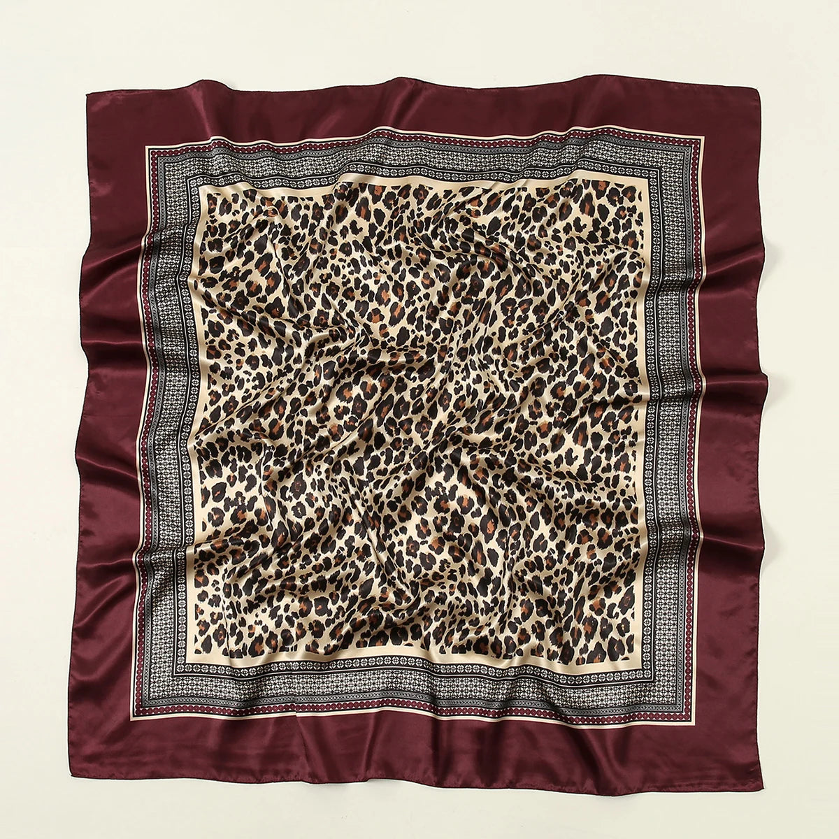 90cm Leopard Print Square Scarf Satin Silk Headband Muslim Woman Hijab Lady Fashion Hairwrap Rock Style Headscarf Islam Foulard