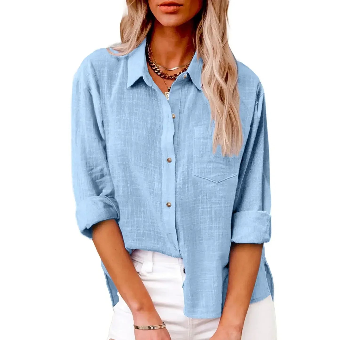 Cotton Linen Long Sleeve Shirts for Women T Shirt