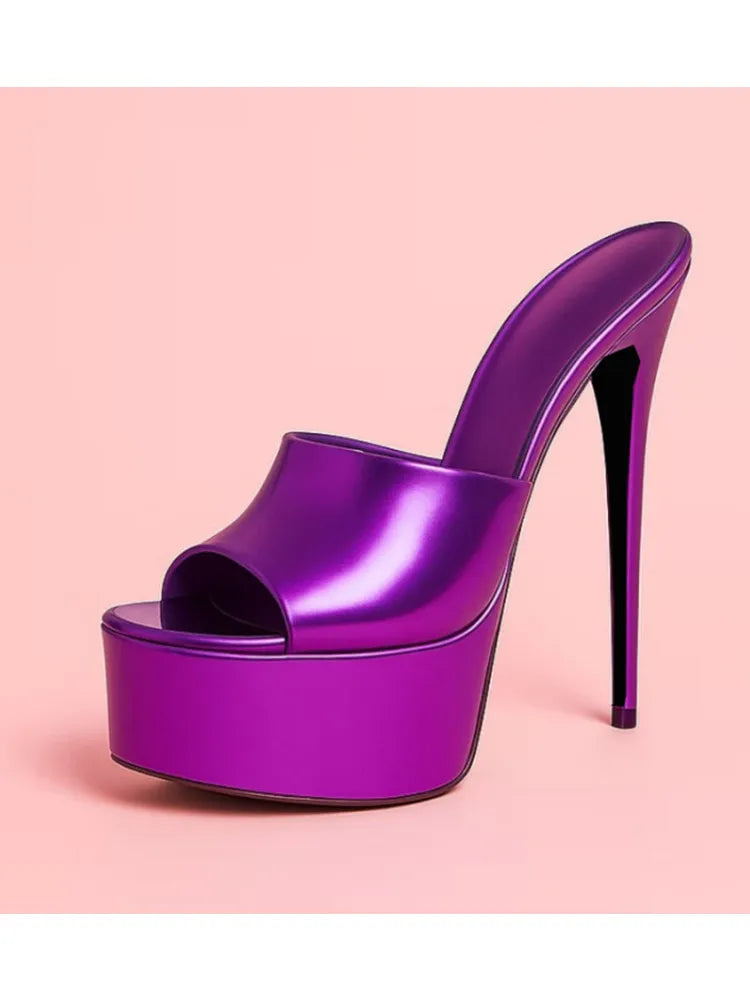 2026 Summer New Women's Thick Bottom, Fine High Heels, Toothed Cool Slippers, Fashion Show, Party, Ultra High Heel Sandals