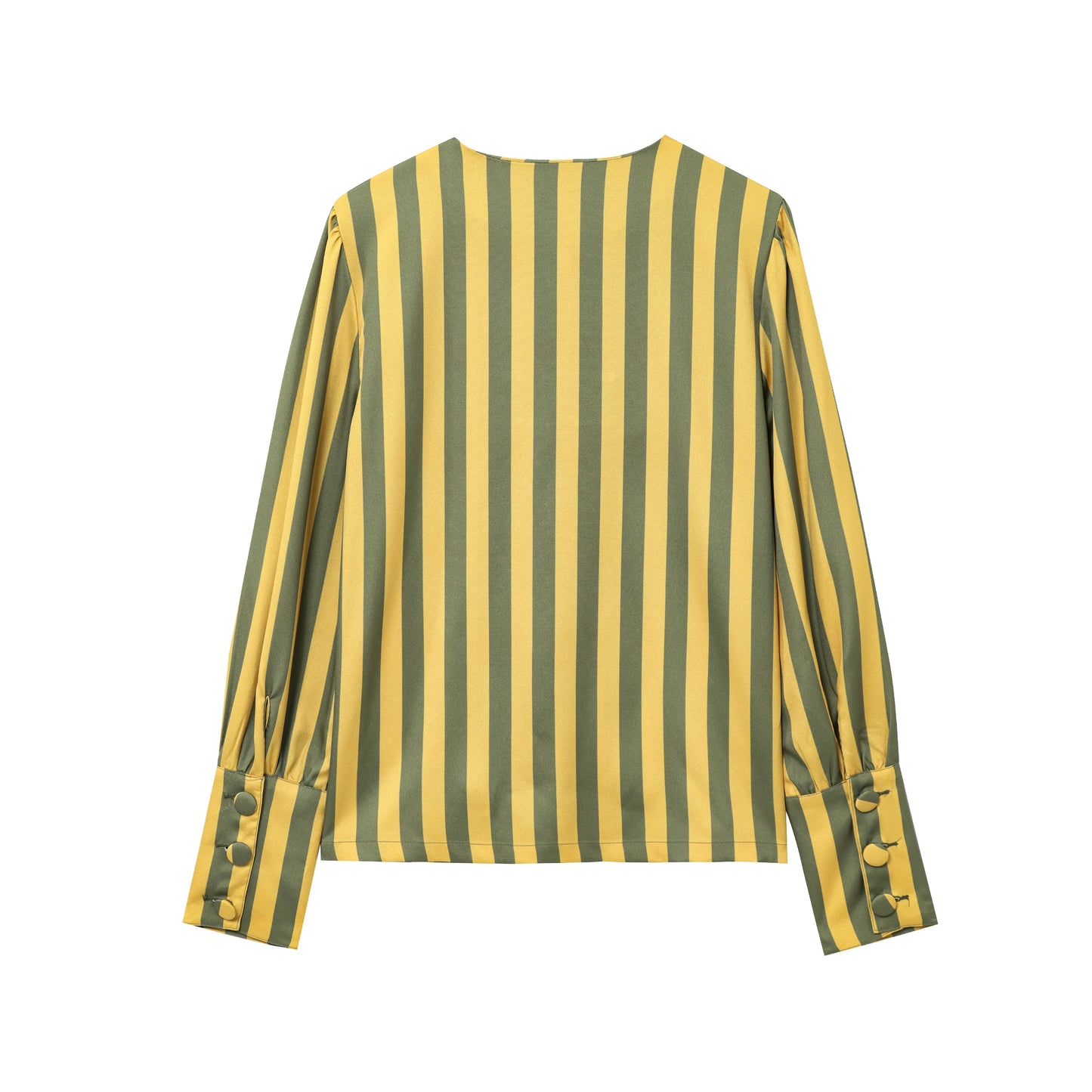 Women Striped Jacket Coat 2026 Autumn Female Chic Women's Fit Shirt O-neck Puff Sleeve Single Breasted Outwear Coats
