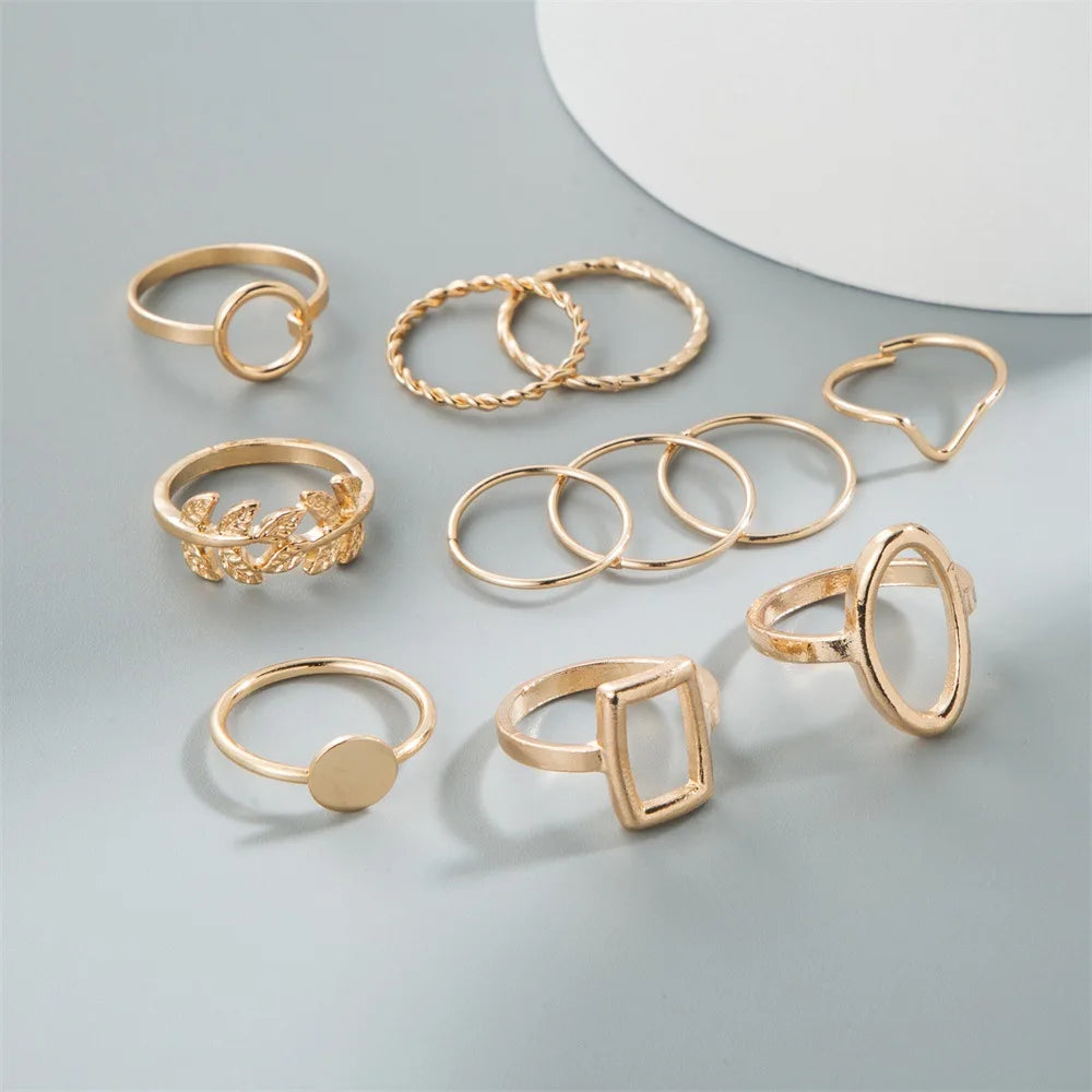 11 Pcs/Set Olive Branch Leaf Rings Set for Women Combination Creative Joint Ring Fashion Party Jewelry Gift
