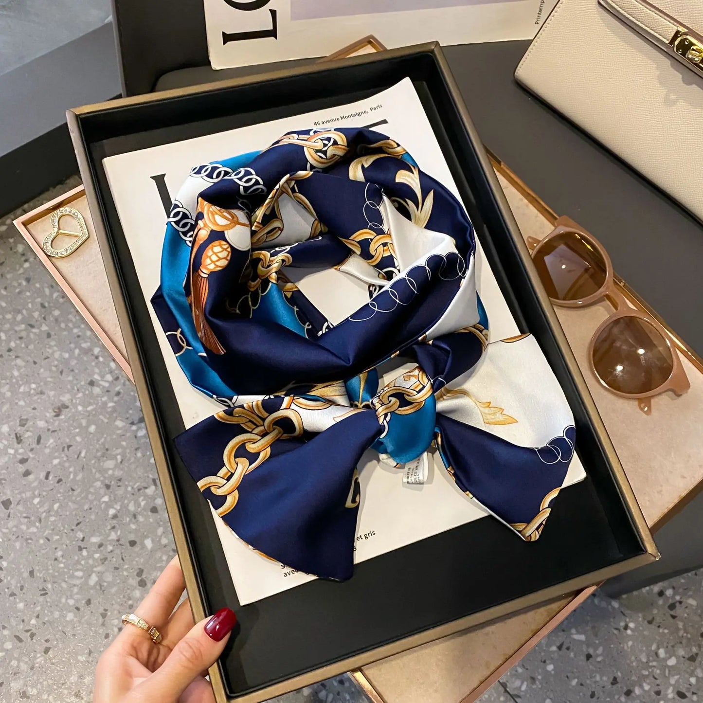 Long Silk Scarf Bag Tie Women Neck Skinny Scarves Hair band Foulard Horse Print Brand Lady Neckerchief Ribbon