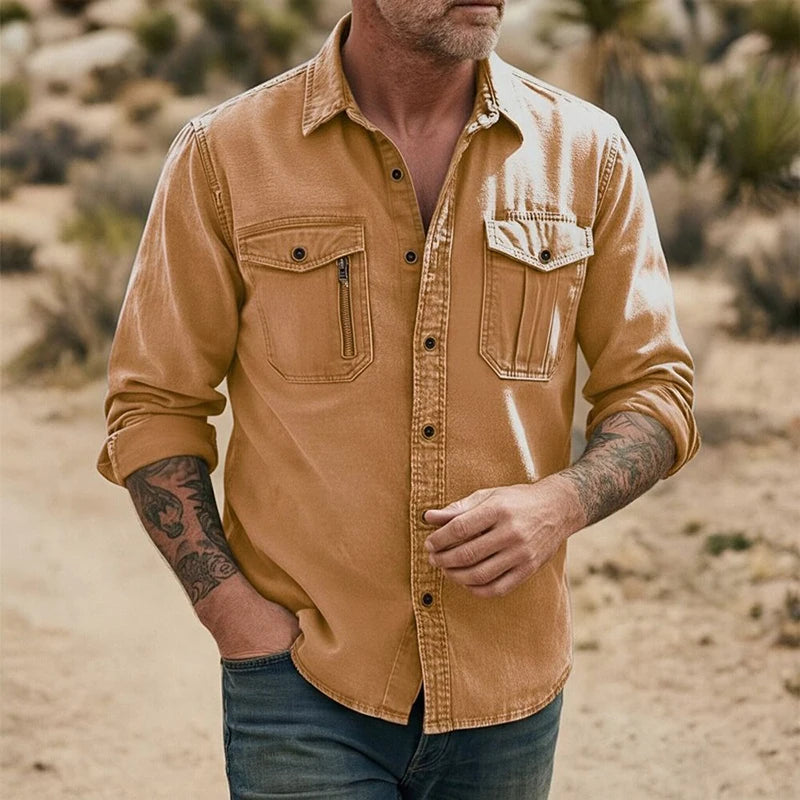 Fashion Mens Solid Color Cargo Shirt Linen Breathable Long Sleeve Buttoned Casual Shirts 2026 Spring Autumn Stylish Men Cardigan