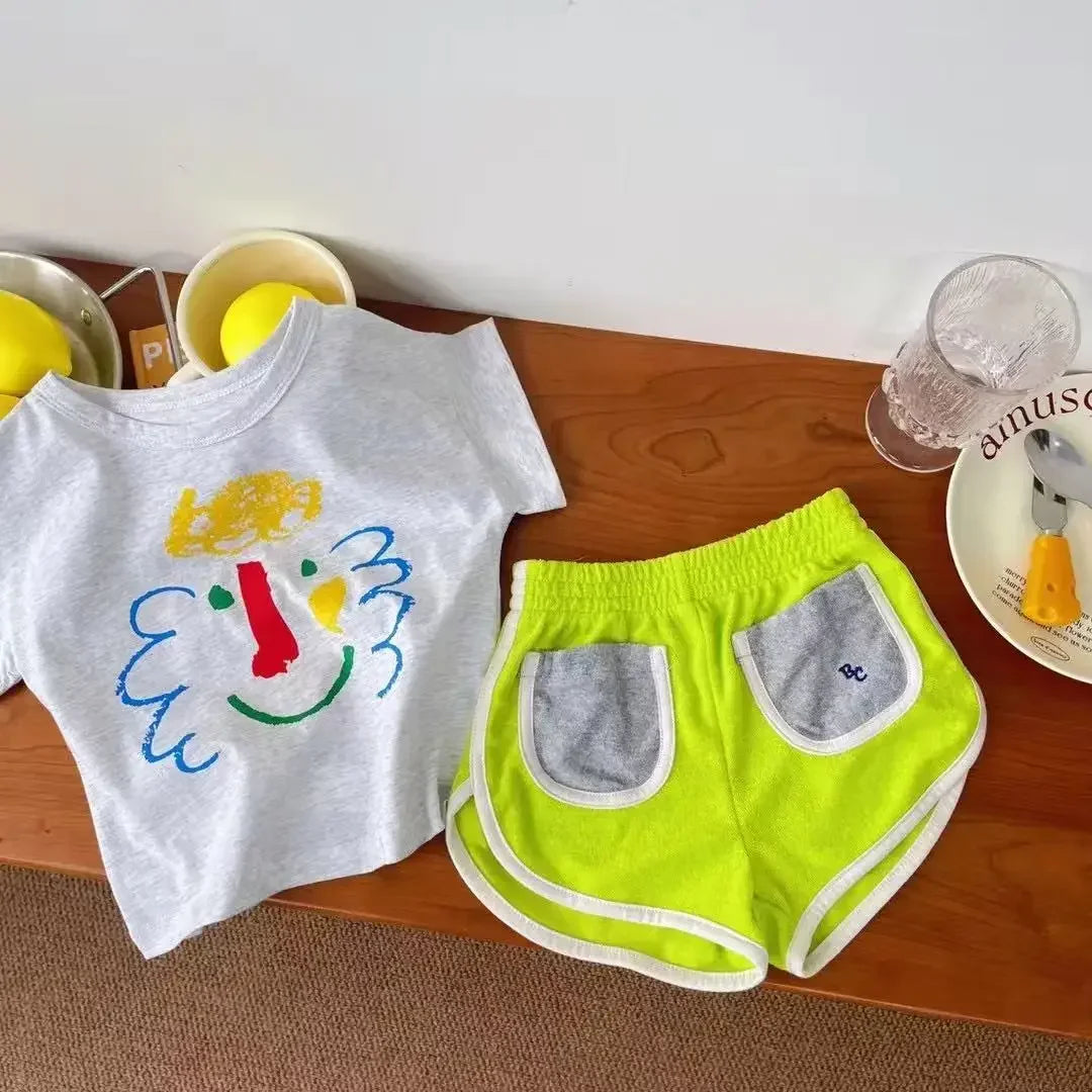 Summer Children's Casual T-Shirt Cartoon Print Short Sleeve Fun Inner Wear Korea Style Leisure INS New Product for Kids 2026