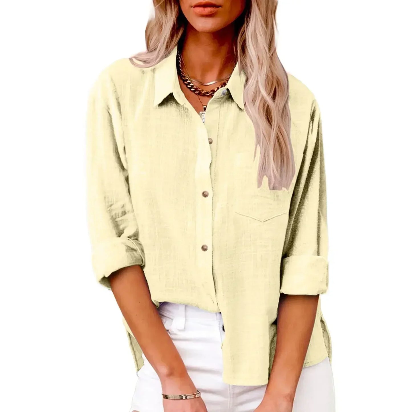 Cotton Linen Long Sleeve Shirts for Women T Shirt