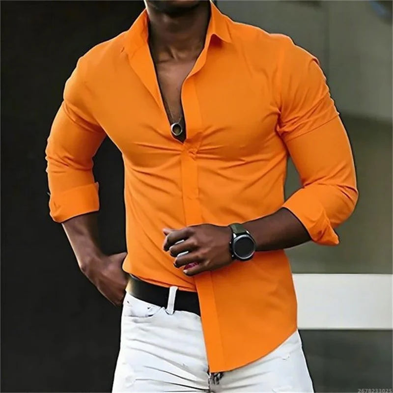 New men's shirt solid color long sleeve casual fashion black and white multi-color optional all seasons business men's shirt
2026