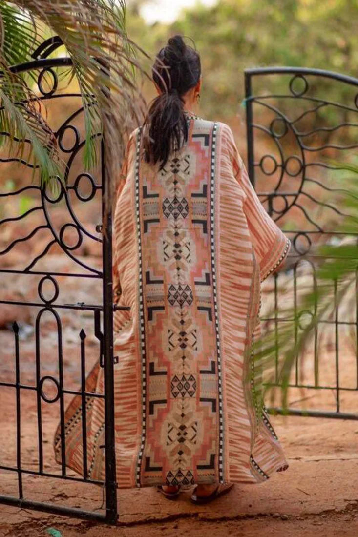 Beach Cover Up Over Sized Kimonos Women's Geometry Print Rayon Kimonos with Belt for Summer