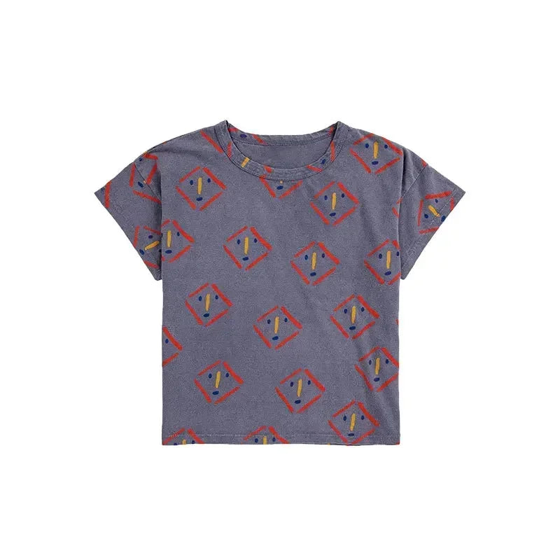 Summer Children's Casual T-Shirt Cartoon Print Short Sleeve Fun Inner Wear Korea Style Leisure INS New Product for Kids 2026