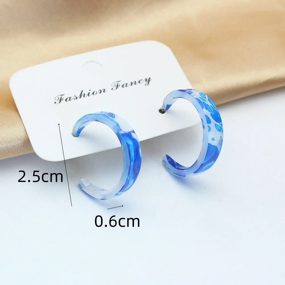 Acetic Acid Leopard Print C-Type Stud Earring for Women Sweet Temperament Simple Retro Cute Resin Geometry Jewelry Brincos Gift