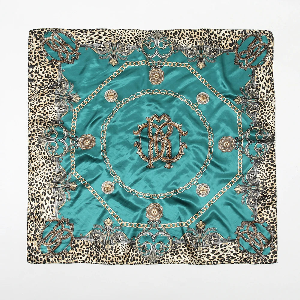 90cm Leopard Print Square Scarf Satin Silk Headband Muslim Woman Hijab Lady Fashion Hairwrap Rock Style Headscarf Islam Foulard