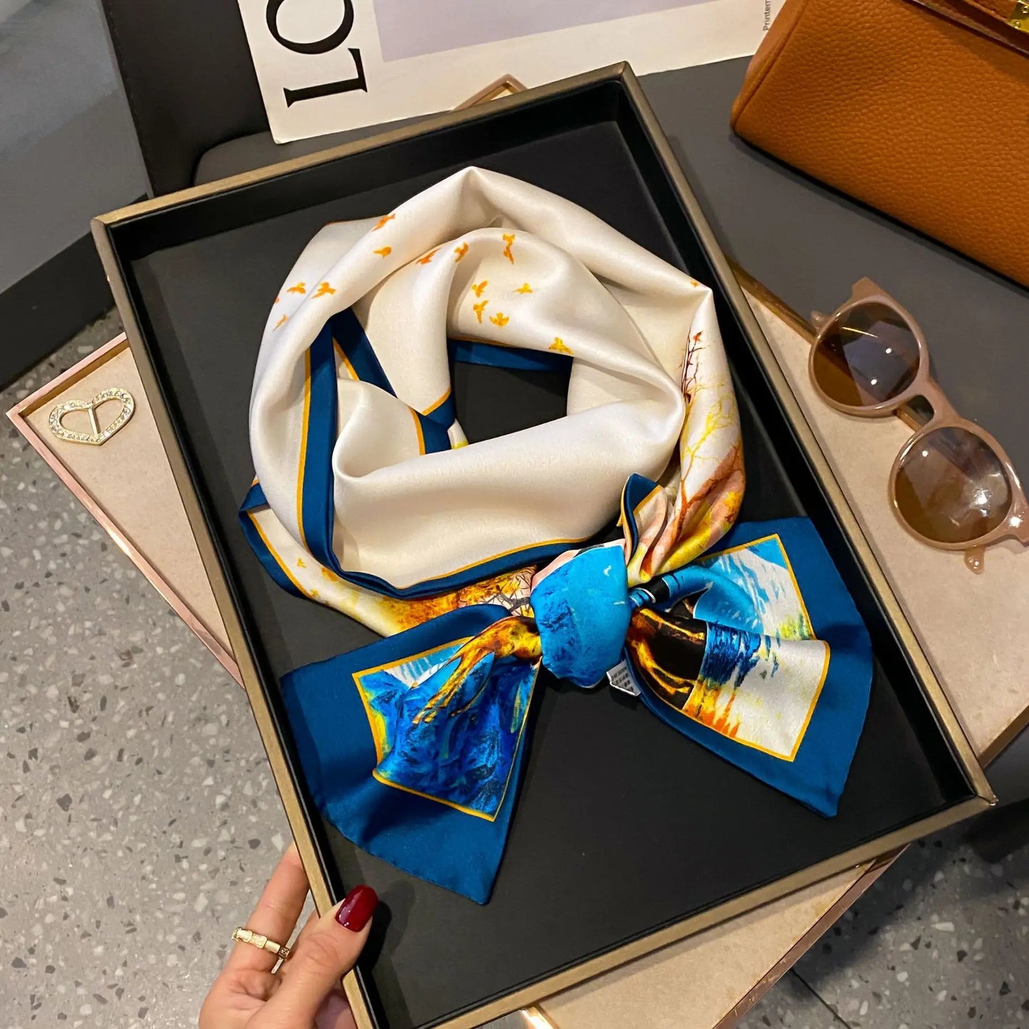 Long Silk Scarf Bag Tie Women Neck Skinny Scarves Hair band Foulard Horse Print Brand Lady Neckerchief Ribbon