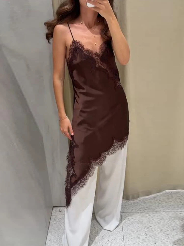 Women Lace Patchwork Sling Tops Chic Sleeveless Square Neck Backless See Through Blouse 2025 Lady Vacation Party Club Sexy Shirt