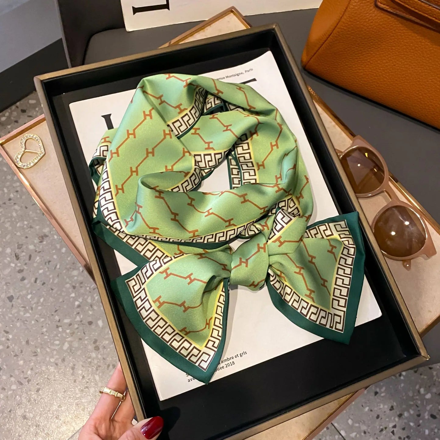 Long Silk Scarf Bag Tie Women Neck Skinny Scarves Hair band Foulard Horse Print Brand Lady Neckerchief Ribbon