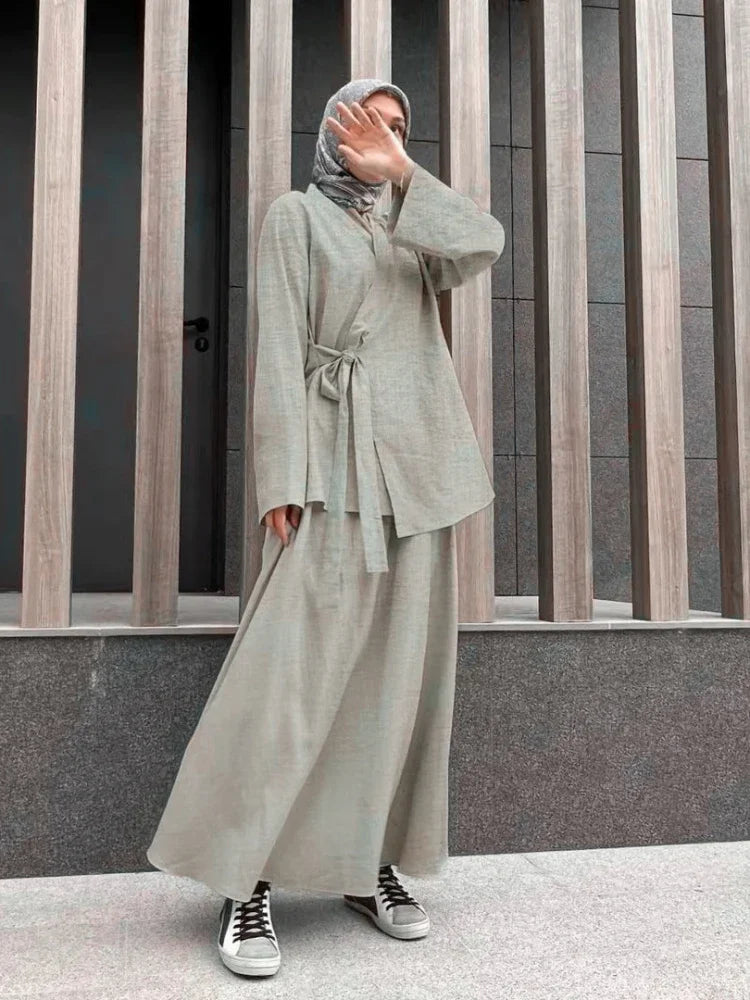 Two Piece Sets Shirt &Pants Women Muslim Kaftan Islamic Outfit Sets