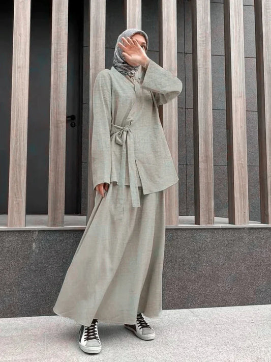 Two Piece Sets Shirt &Pants Women Muslim Kaftan Islamic Outfit Sets