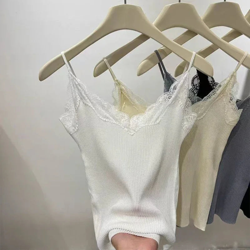 2026 Summer Lace Tank Top Korean Sleeveless Black Vest Women Cropped Cute Camis Sexy White Tank Tops Female Y2k Clothes