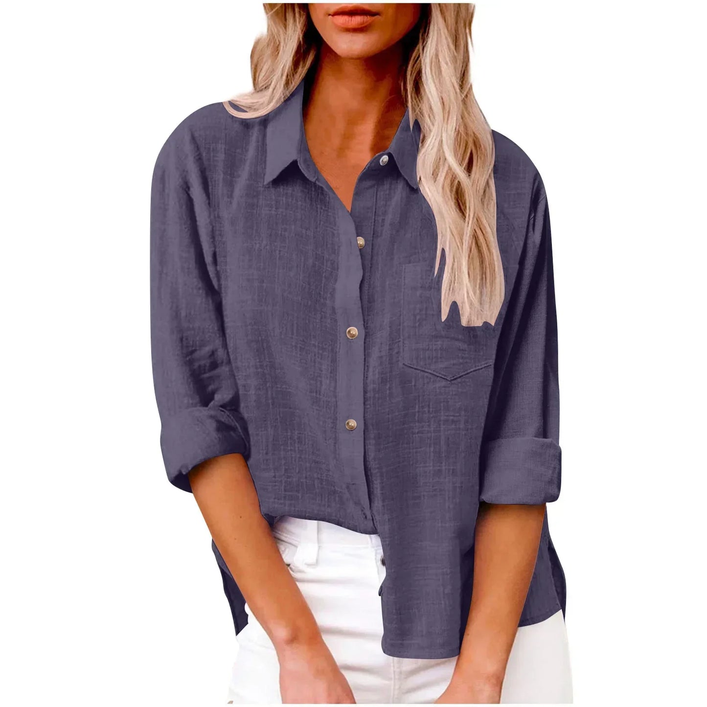 Cotton Linen Long Sleeve Shirts for Women T Shirt