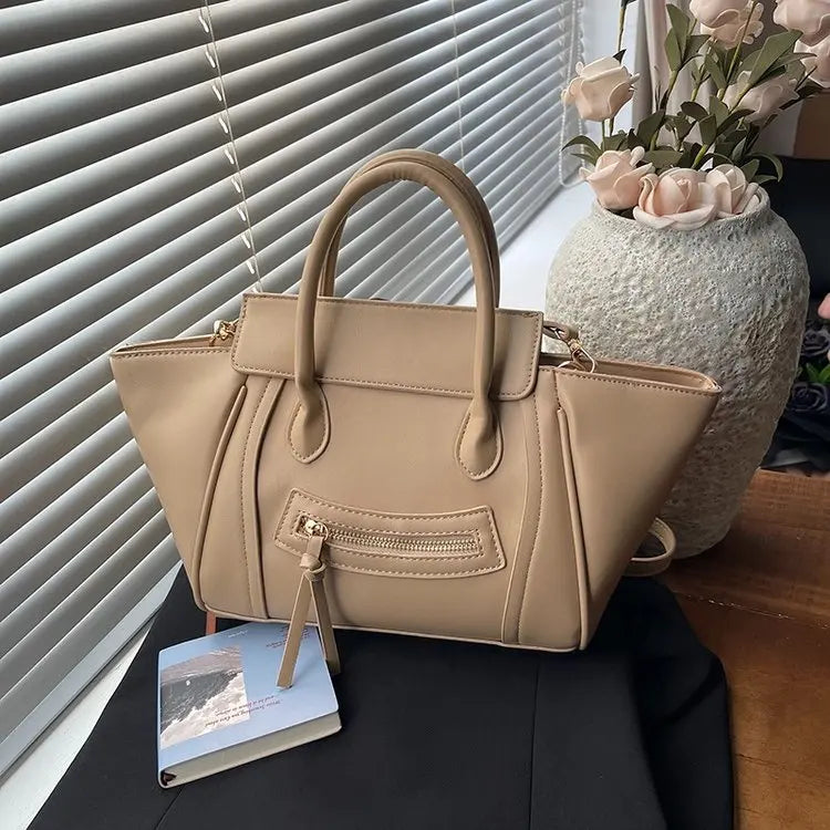 Luxury Designer PU Leather Lichee Pattern Women's Handbag Retro Crossbody Bag Large Wings Bucket Tote