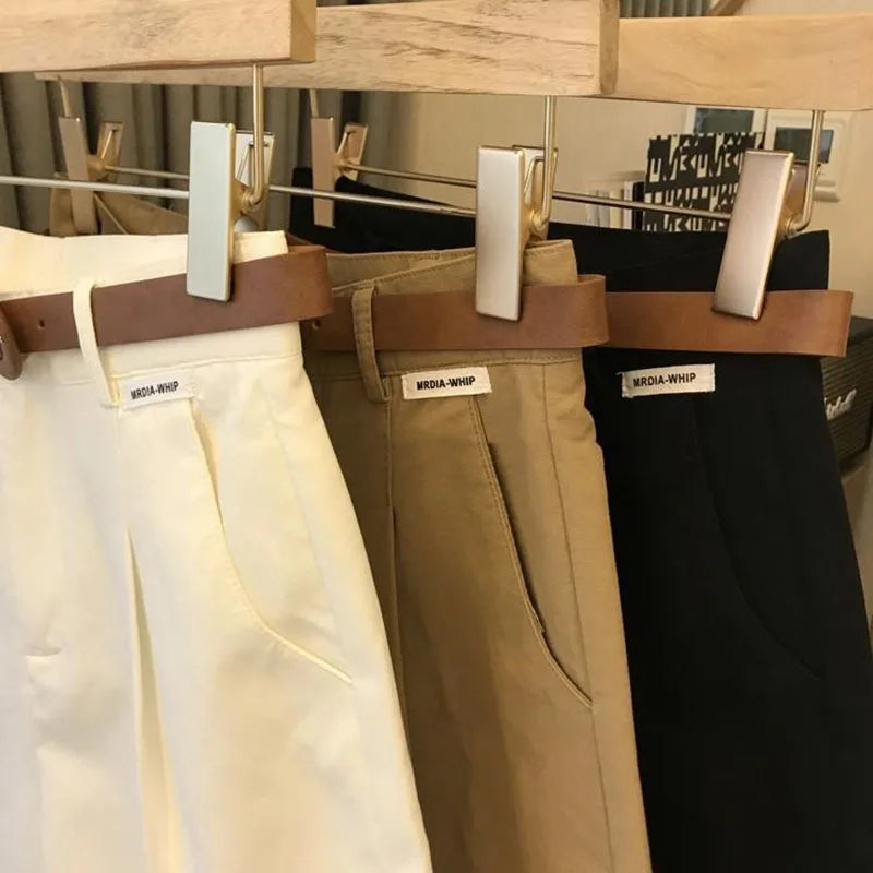[Delivery belt] Summer new wide leg shorts Thin cotton A-frame shorts Office ladies classic loose casual zipper shorts for women