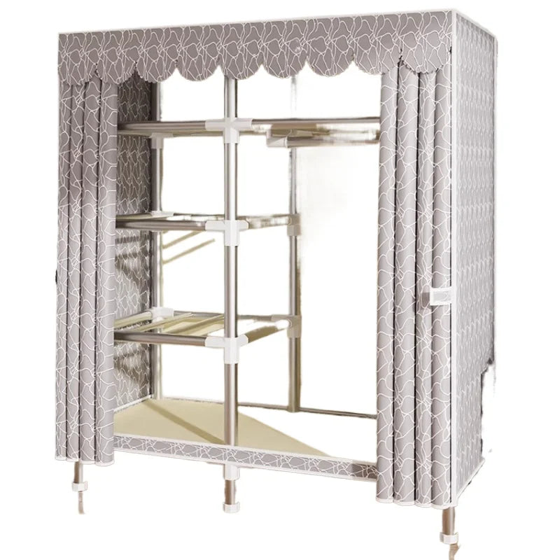 ‌Portable Fabric Closet, Multi-Tier Steel Wardrobe, Rust-Resistant Compact Cabinet Waterproof Storage Organizer with Multi-Color