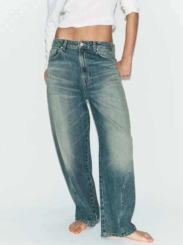 Fashionable Loose Balloon Cut mid Waist Denim Jeans Women's Autumn Zipper Style Casual Low Waist Jeans Stylish Loose Fit
