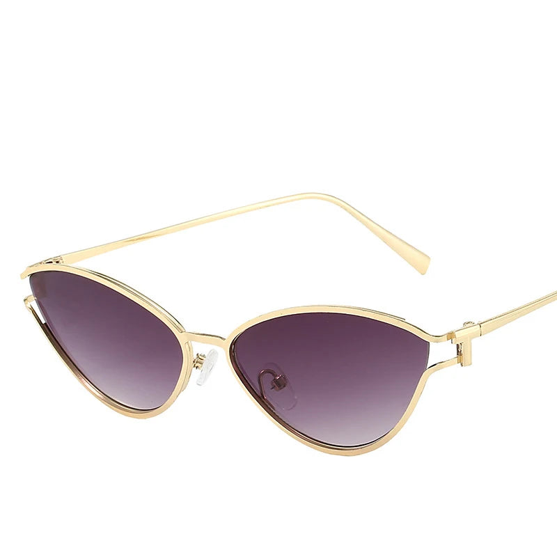 Brand Small Cat Eye Sunglasses Women Luxury 2042 Unique Metal Frame Brown Sun Glasses Trendy UV400 Eyewear Shades Vintage