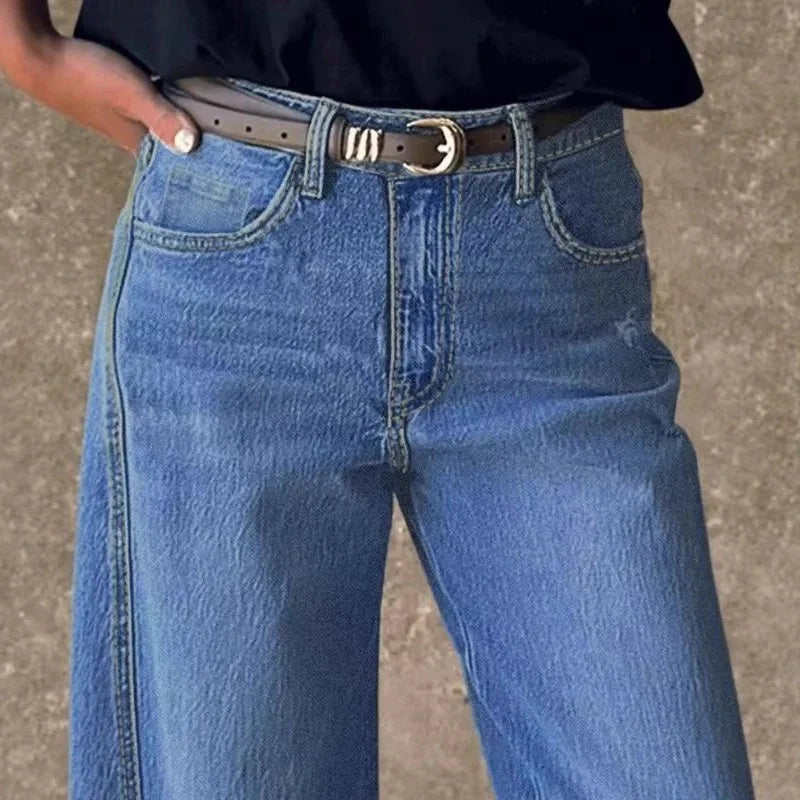 Fashionable Comfortable Women's Jeans Versatile Straight Leg Jeans Long Pants Mid Waist Cotton Polyester Blend Retro Style