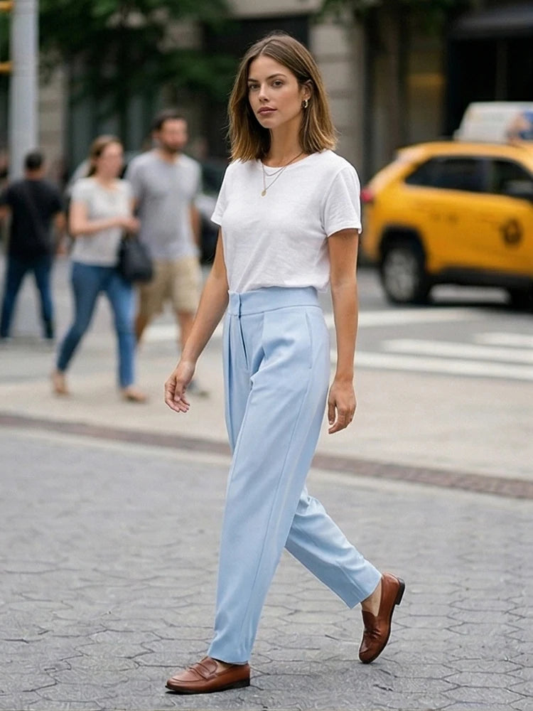 Willshela Women Fashion Solid Front Zipper Pleated Wide Leg Pants Vintage High Waist Full Length Female Chic Lady Trousers