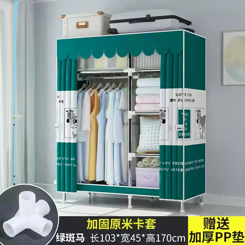 ‌Portable Fabric Closet, Multi-Tier Steel Wardrobe, Rust-Resistant Compact Cabinet Waterproof Storage Organizer with Multi-Color