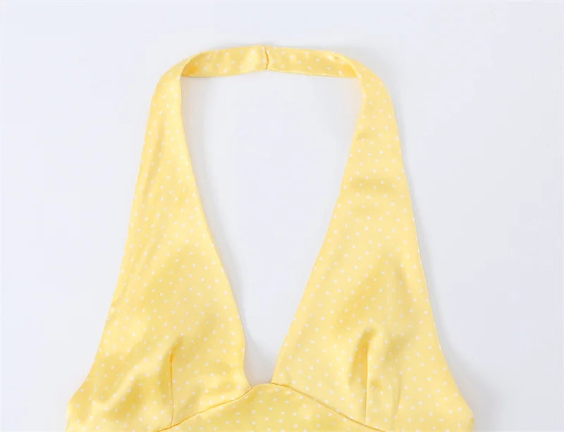 Women's Dress 2026 Summer New Style Yellow Halter Neck Satin Texture Sexy Backless Long Dress Elegant and Stylish Personality