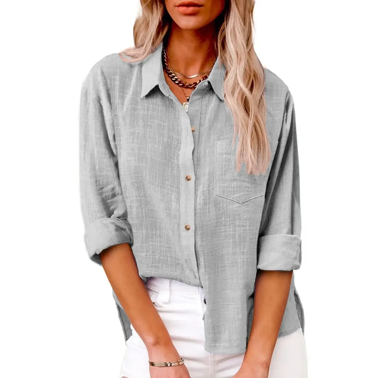 Cotton Linen Long Sleeve Shirts for Women T Shirt